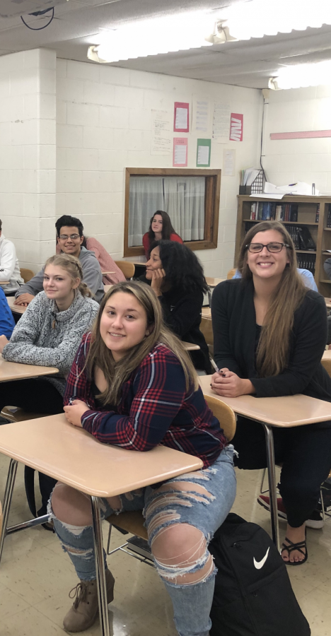 Miss Tersigni smiling with her 7th period class while enjoying the movie The Crucible 